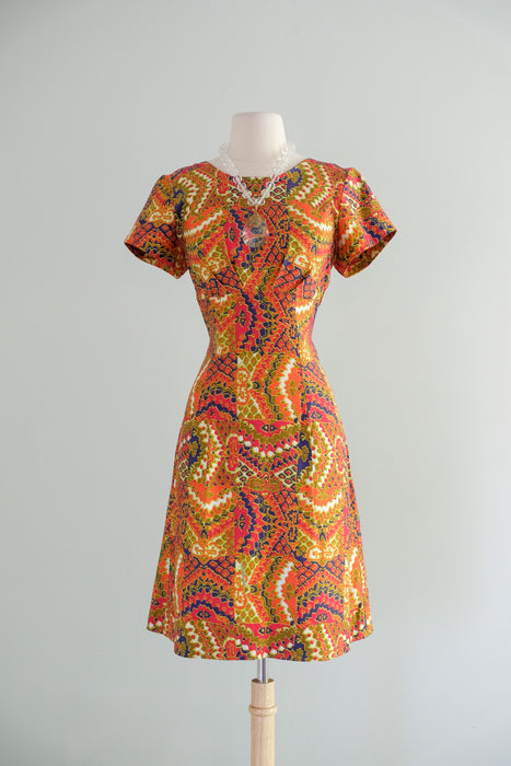 Vintage 1960's Kaleidoscopic Hawaiian Shift Dress by Glazier/ S