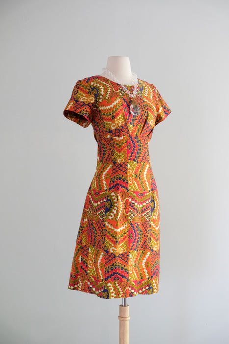 Vintage 1960's Kaleidoscopic Hawaiian Shift Dress by Glazier/ S