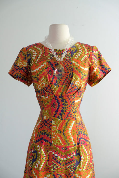Vintage 1960's Kaleidoscopic Hawaiian Shift Dress by Glazier/ S