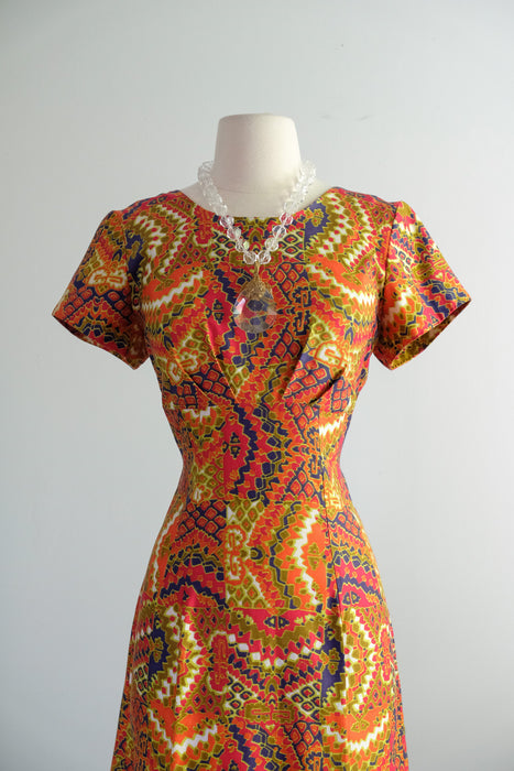 Vintage 1960's Kaleidoscopic Hawaiian Shift Dress by Glazier/ S