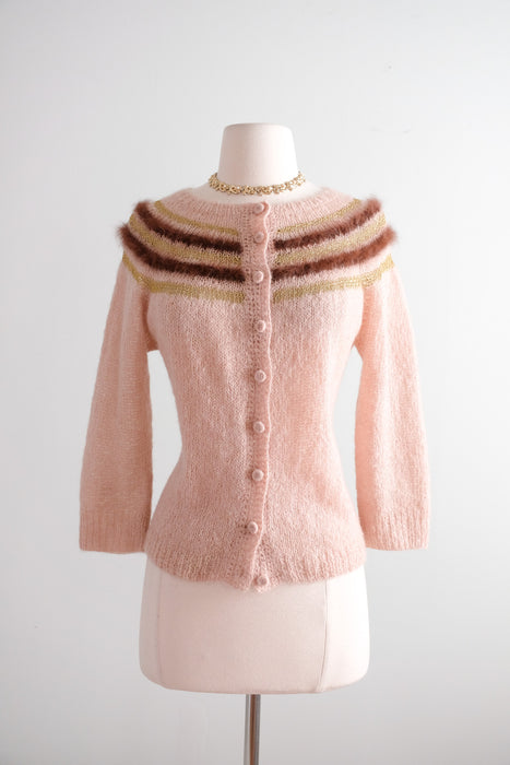 Vintage 1950's Neopolitan Mohair Knit Cardigan Sweater / M