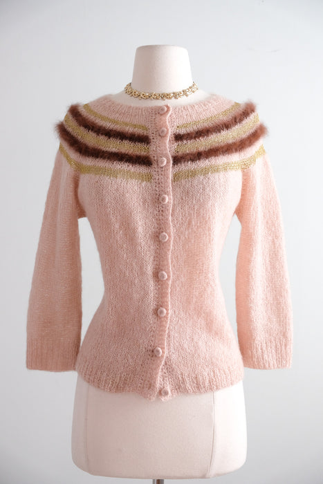 Vintage 1950's Neopolitan Mohair Knit Cardigan Sweater / M