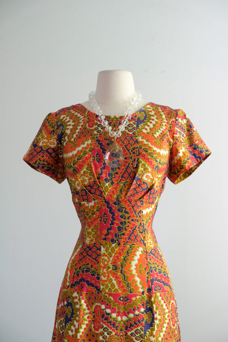 Vintage 1960's Kaleidoscopic Hawaiian Shift Dress by Glazier/ S