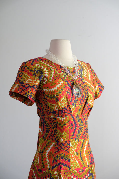 Vintage 1960's Kaleidoscopic Hawaiian Shift Dress by Glazier/ S
