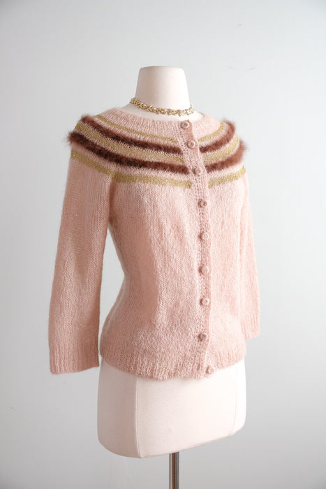 Vintage 1950's Neopolitan Mohair Knit Cardigan Sweater / M