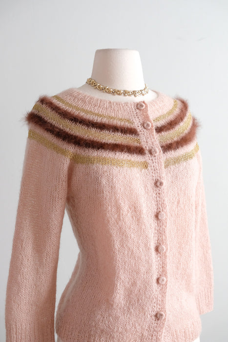 Vintage 1950's Neopolitan Mohair Knit Cardigan Sweater / M