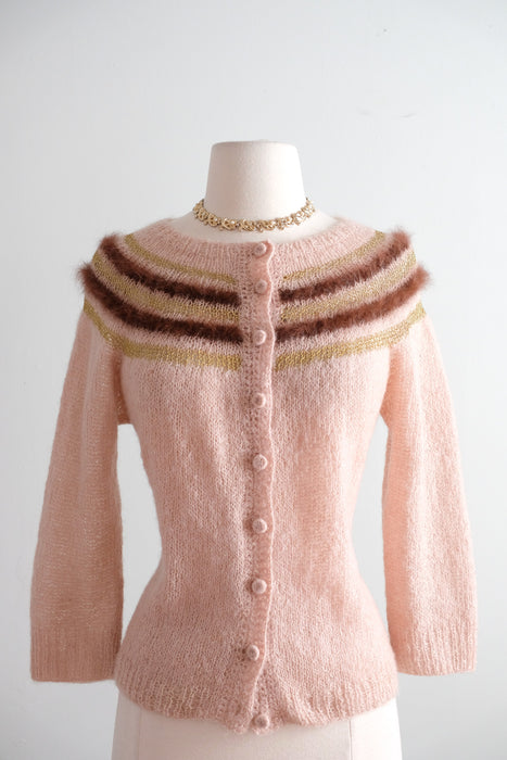 Vintage 1950's Neopolitan Mohair Knit Cardigan Sweater / M