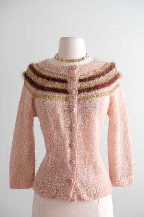 Vintage 1950's Neopolitan Mohair Knit Cardigan Sweater / M