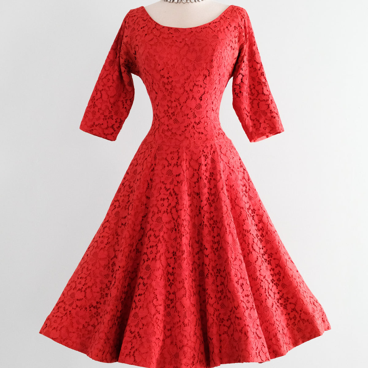 vintage red lace dress Classic 1950's Rose Full Skirt Party / S – Xtabay Vintage Sheath Strapless Sleeveless puffed sleeves Color:CANDIED SUGAR price-50-75