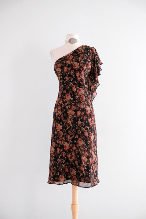 Vintage 1990's NOS Dark Romantic OTS Silk Chiffon Dress by Ralph Lauren / M