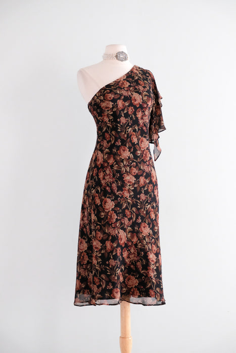 Vintage 1990's NOS Dark Romantic OTS Silk Chiffon Dress by Ralph Lauren / M