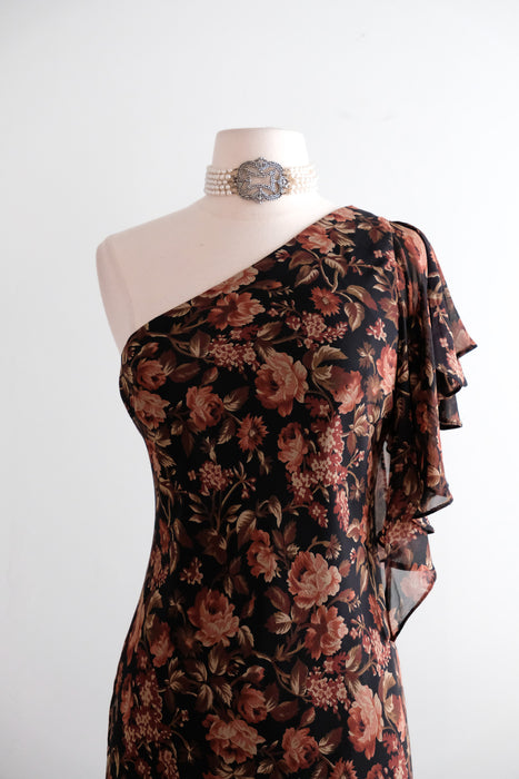 Vintage 1990's NOS Dark Romantic OTS Silk Chiffon Dress by Ralph Lauren / M