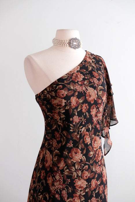 Vintage 1990's NOS Dark Romantic OTS Silk Chiffon Dress by Ralph Lauren / M