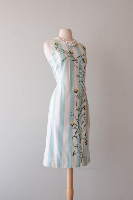 Cute 1960's Floral Candy Stripe Shift Dress / Sz ML