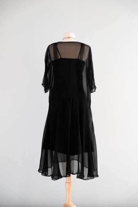 Antique 1920's Sheer Black Silk Chiffon Dress / ML Xtabay Vintage Antique 1920's Sheer Black Silk Chiffon Dress / ML Xtabay Vintage