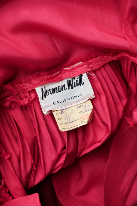 Classic 1950's Cerise Pink Silk Shirtwaist Dress By Norman Wiatt / Small