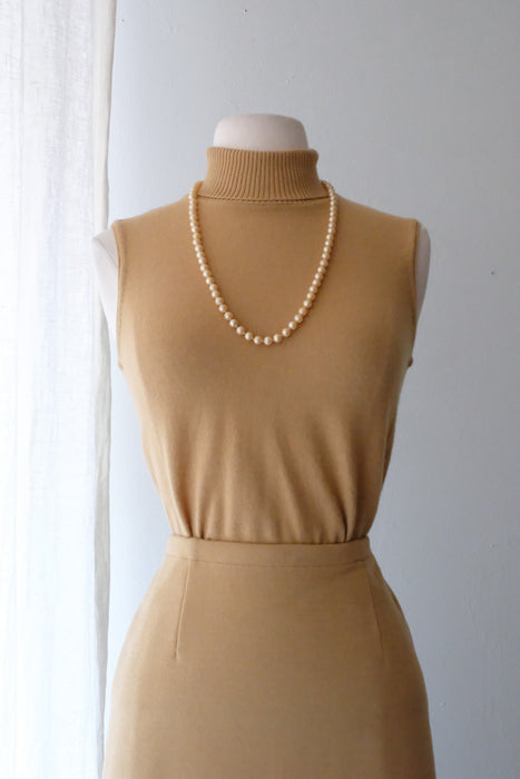 Chic 1960's Camel Two-Piece Knit Set / Sz M