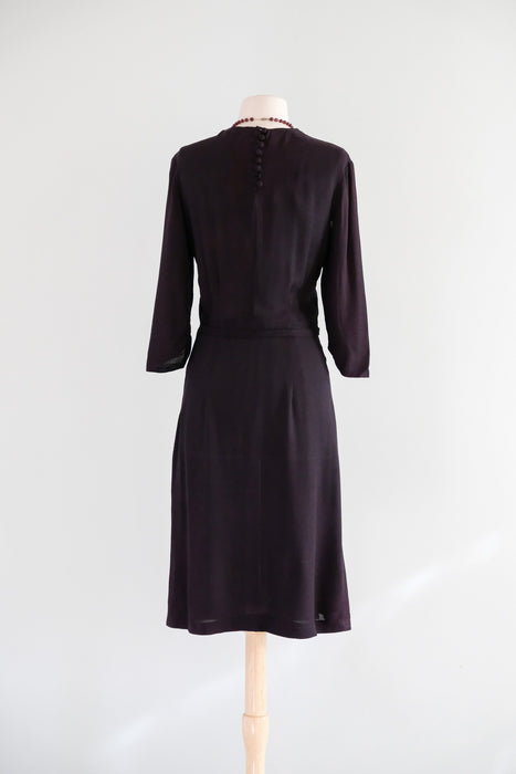 Vintage 1940's Black Cocktail Dress with Beautiful Floral Appliques / Medium