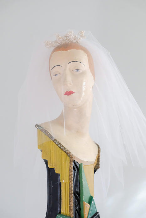 Exquisite 1950's Wax Flower Bridal Crown Veil / OS