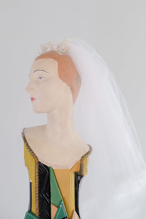 Exquisite 1950's Wax Flower Bridal Crown Veil / OS