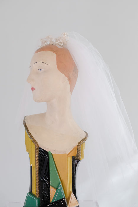 Exquisite 1950's Wax Flower Bridal Crown Veil / OS
