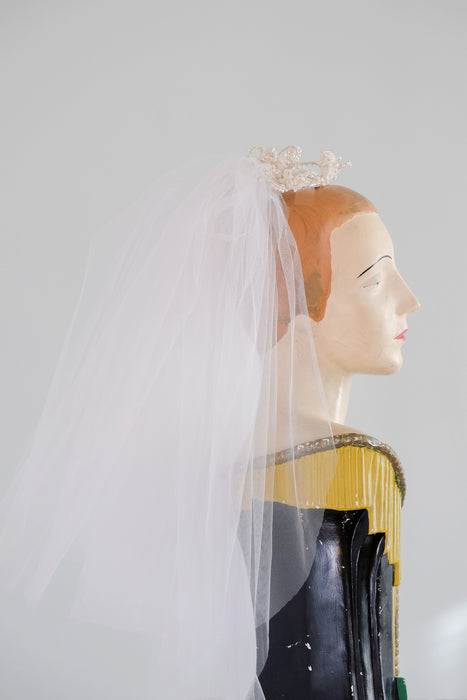 Exquisite 1950's Wax Flower Bridal Crown Veil / OS