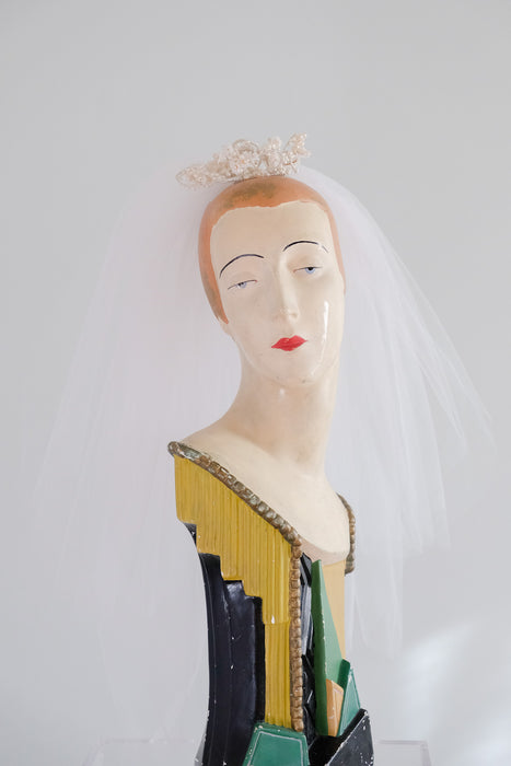 Exquisite 1950's Wax Flower Bridal Crown Veil / OS