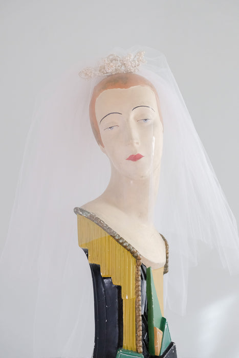 Exquisite 1950's Wax Flower Bridal Crown Veil / OS