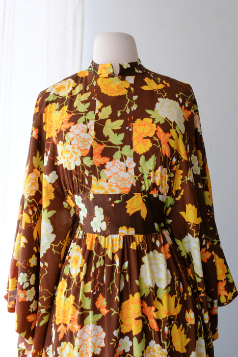 Stunning 1970's Autumnal Floral Hostess Dress  / Sz M