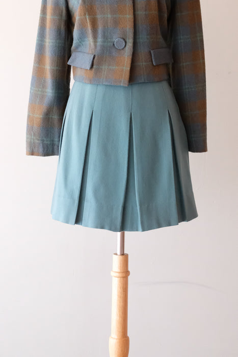 Lovely 1960's Sea Foam Green Wool Mini Skirt / Sz XS