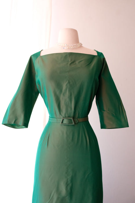 Fantastic 1950's Iridescent Green & Orange Party Dress  / ML