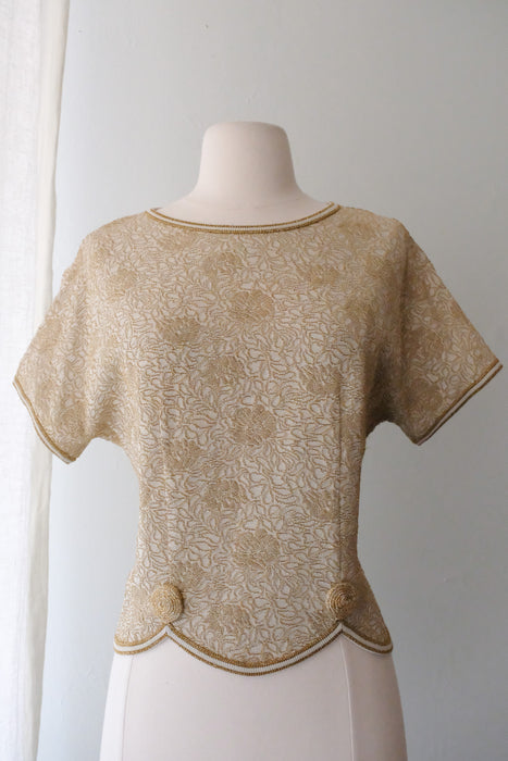 Glamorous 1950's Ivory & Gold Lurex Knit Top / Sz ML – Xtabay Vintage