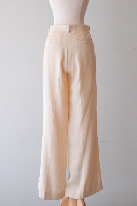 Chic 1990's Ralph Lauren Cream Linen Pants / Sz M