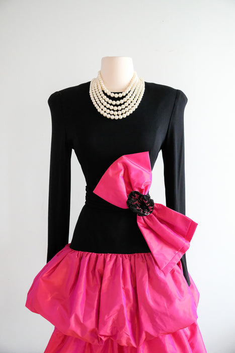 Fabulous 1980's Shocking! Pink Taffeta Party Dress by Lawrence / M