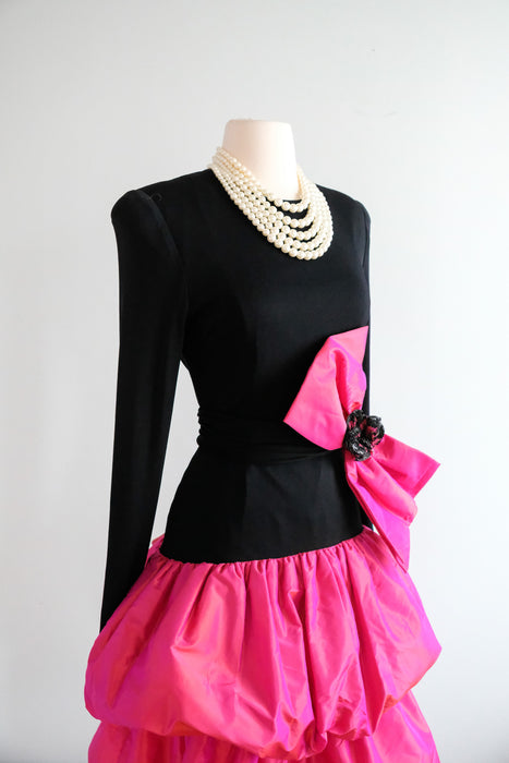 Fabulous 1980's Shocking! Pink Taffeta Party Dress by Lawrence / M