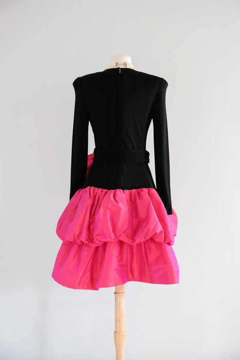 Fabulous 1980's Shocking! Pink Taffeta Party Dress by Lawrence / M