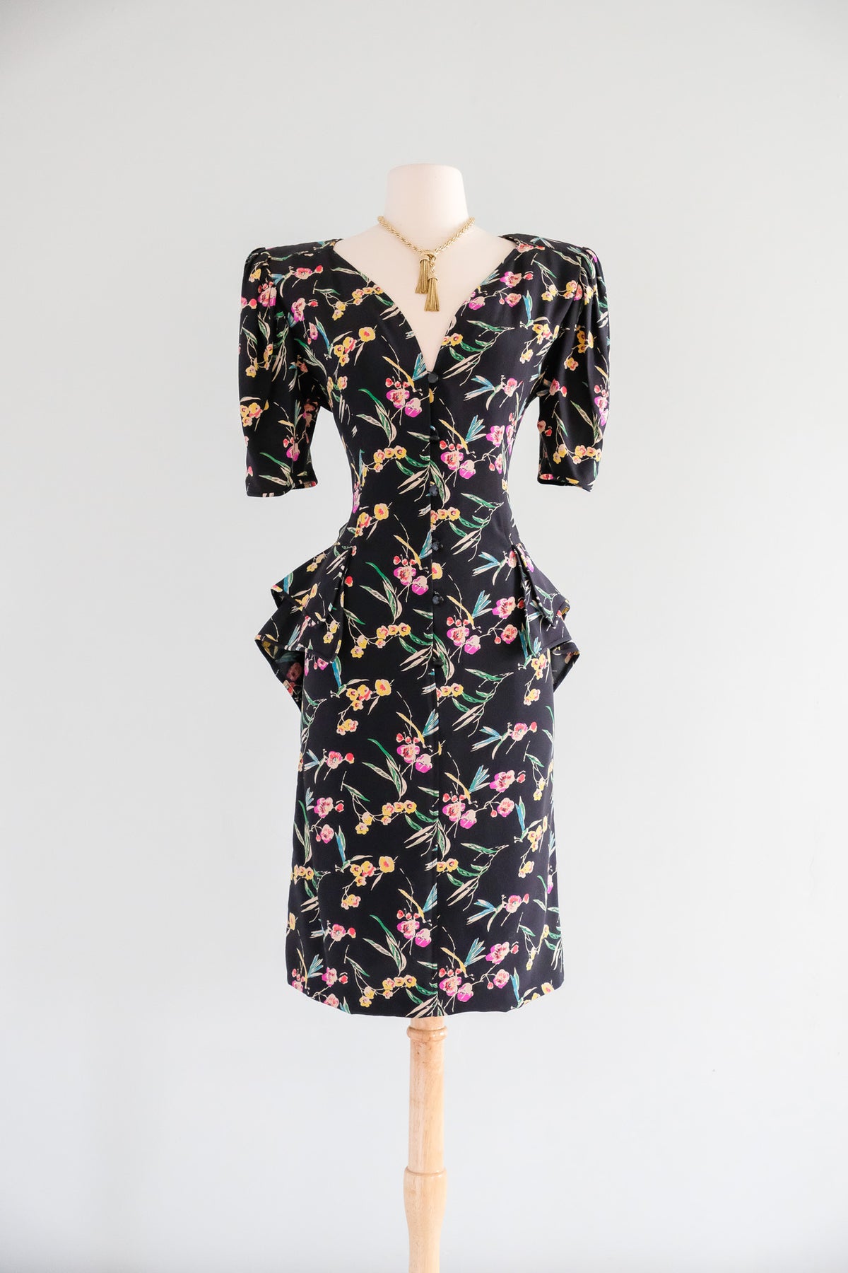 Vintage 1980's Midnight Spring Floral Cocktail Dress by Ungaro / M