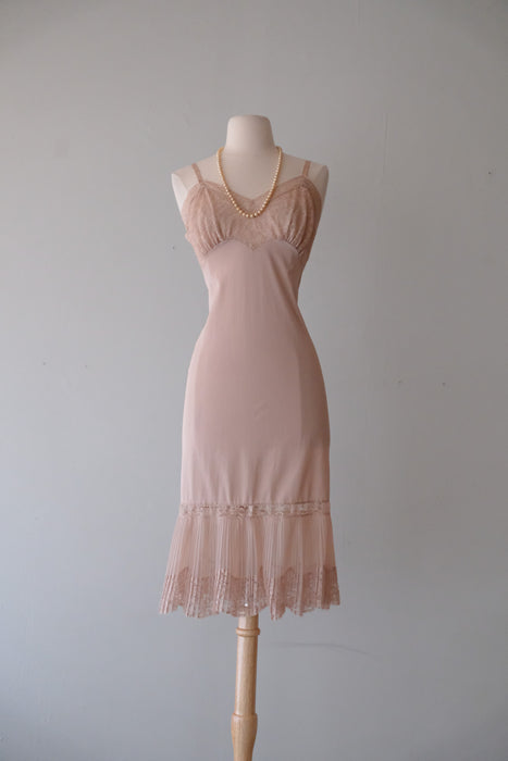 Dreamy 1950's Blush Grey Lace Slip Dress By Vanity Fair / Sz M