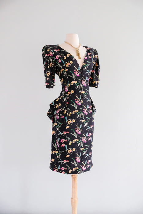 Vintage 1980's Midnight Spring Floral Cocktail Dress by Ungaro / M – Xtabay Vintage