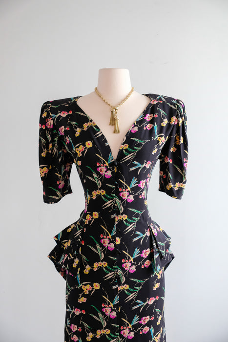 Vintage 1980's Midnight Spring Floral Cocktail Dress by Ungaro / M
