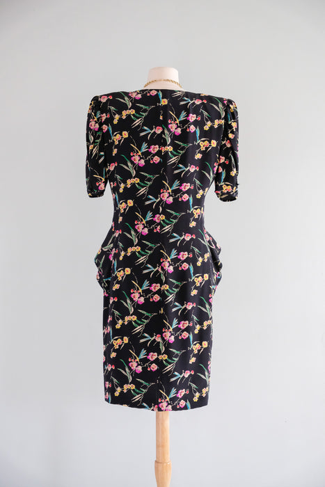 Vintage 1980's Midnight Spring Floral Cocktail Dress by Ungaro / M