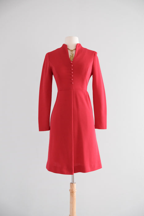 Vintage Late 1960's Crimson Red Knit Dress by Debbi Dobson / SM