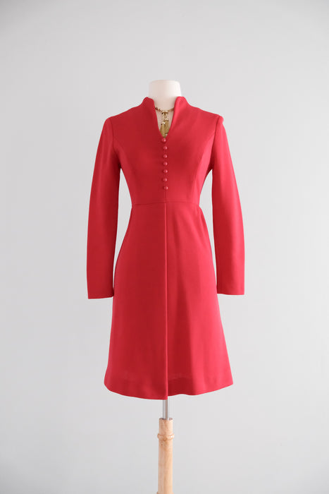 Vintage Late 1960's Crimson Red Knit Dress by Debbi Dobson / SM