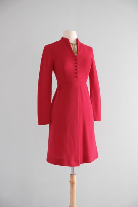 Vintage Late 1960's Crimson Red Knit Dress by Debbi Dobson / SM