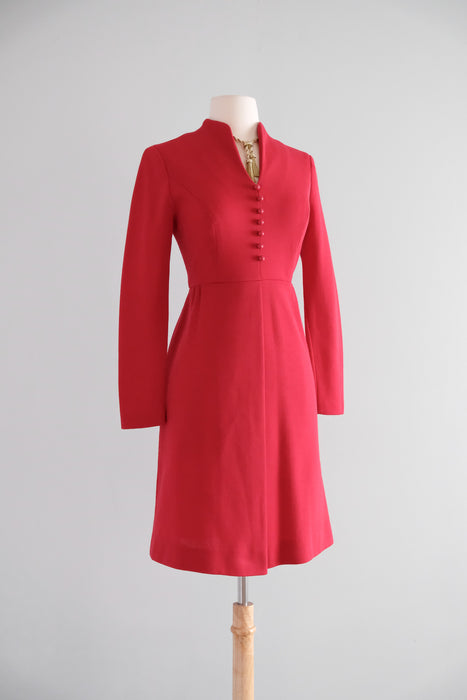 Vintage Late 1960's Crimson Red Knit Dress by Debbi Dobson / SM