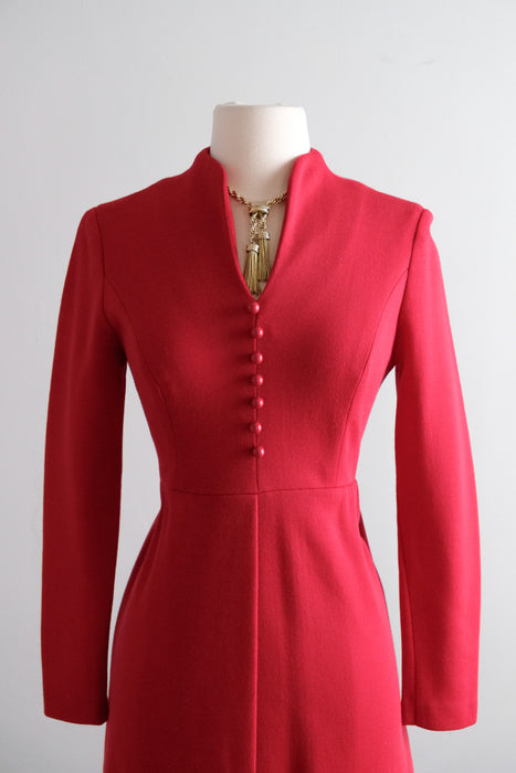 Vintage Late 1960's Crimson Red Knit Dress by Debbi Dobson / SM