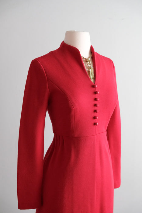 Vintage Late 1960's Crimson Red Knit Dress by Debbi Dobson / SM