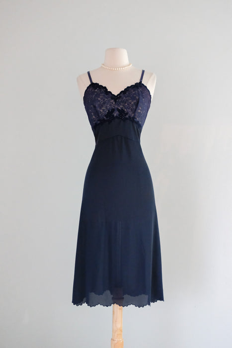 Vintage 1950’s Deep Navy Lace Slip Dress by Elizabeth Arden / M