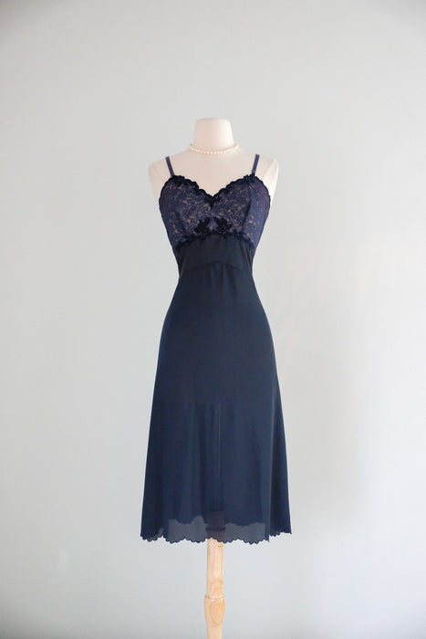 Vintage 1950’s Deep Navy Lace Slip Dress by Elizabeth Arden / M