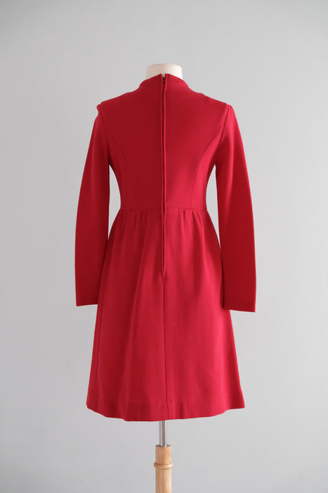 Vintage Late 1960's Crimson Red Knit Dress by Debbi Dobson / SM